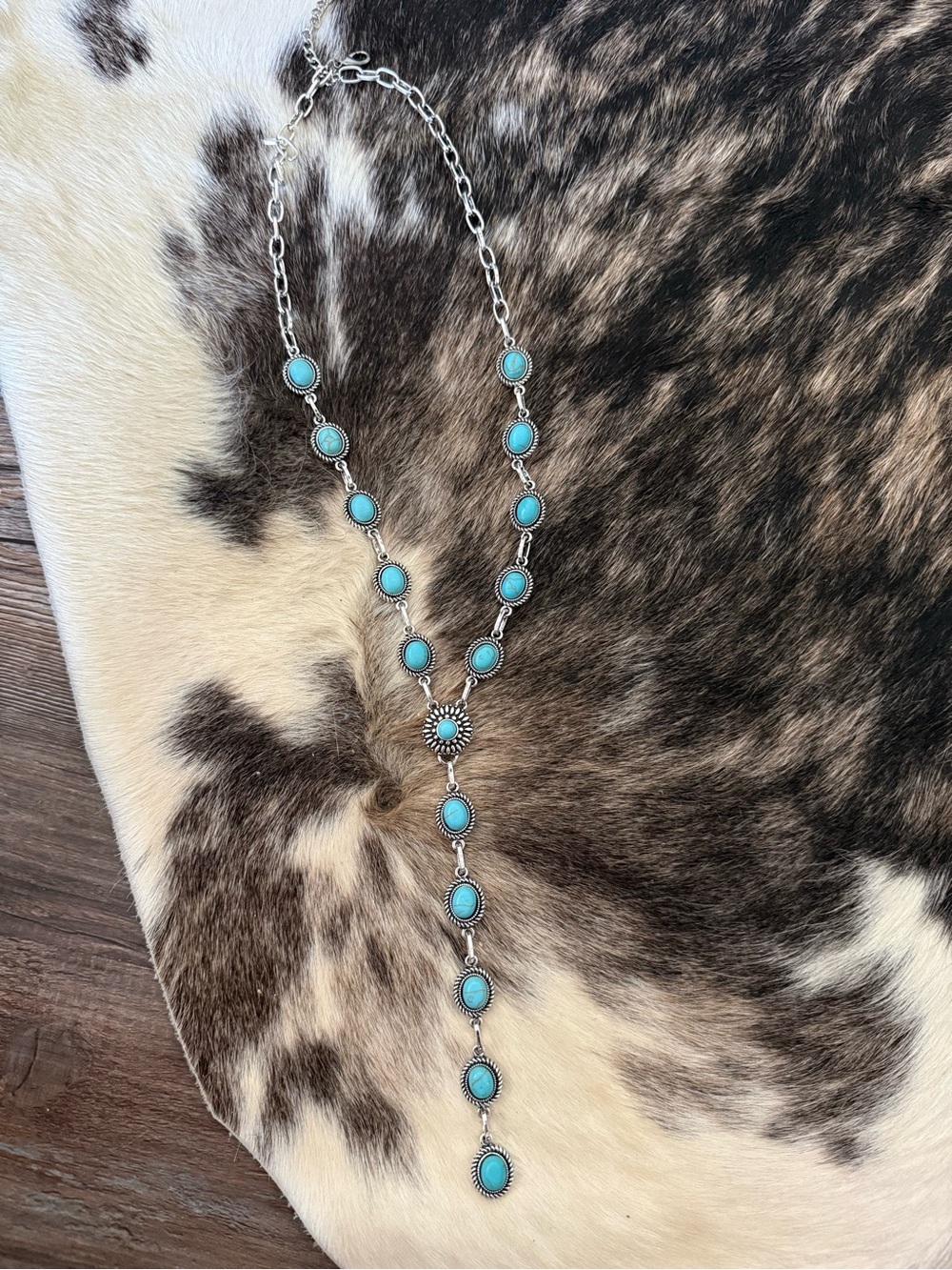 Turquoise Silver Y-Style Statement Necklace + Navajo Pearl Necklace